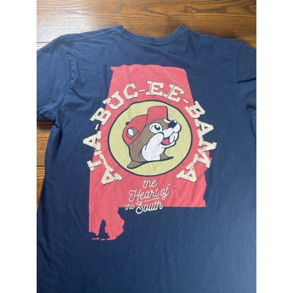 Buc-Ees Alabama Graphic Heart Of The South Blue TShirt Blue Size Medium Cotton